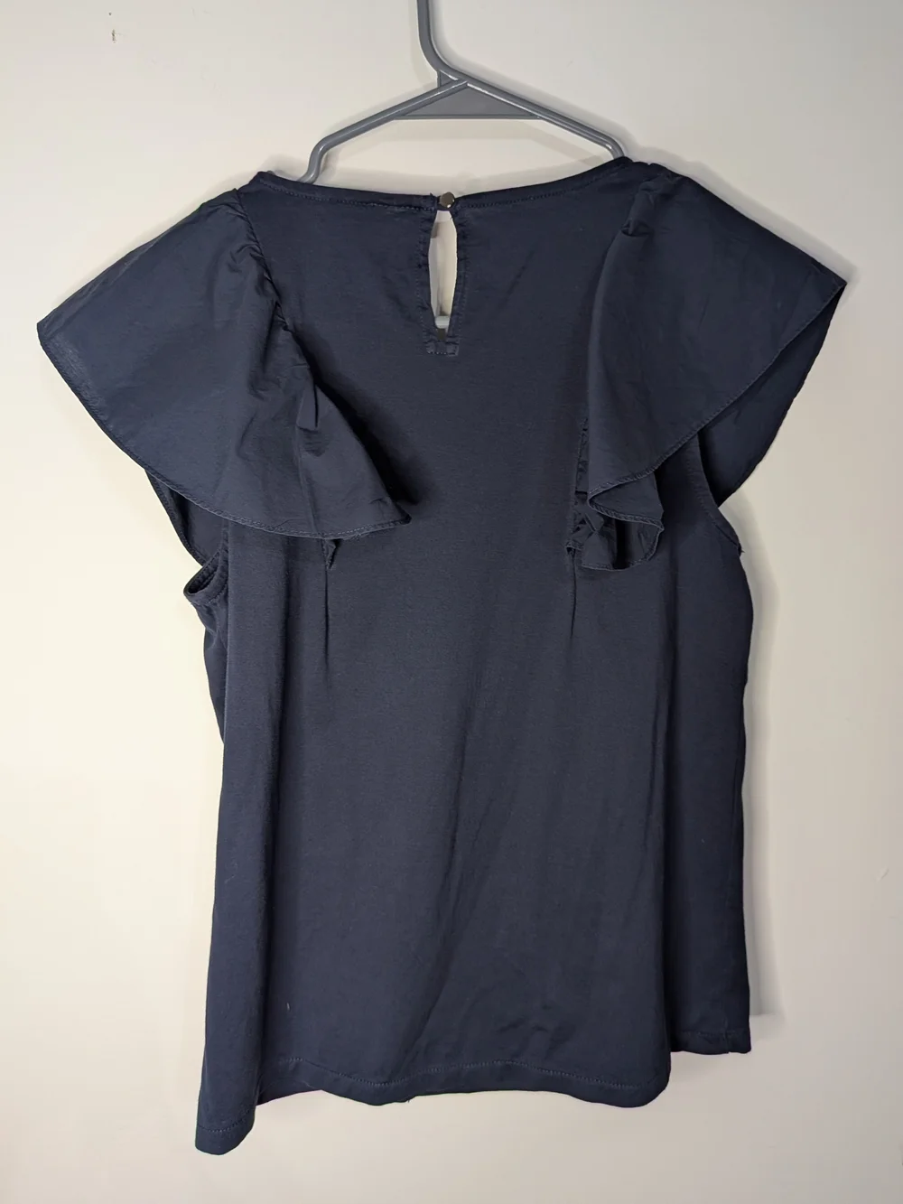 J. Crew Navy Sleeveless Ruffle Blouse